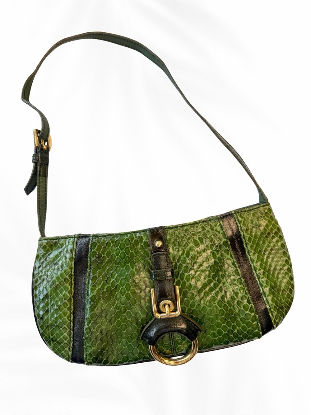 Dolce & Gabbana Green Snakeskin Leather Shoulder Bag Vintage Y2K